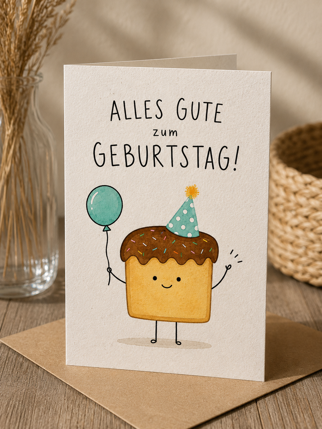 Geburtstags Saatpapierkarte - Winkender Kuchen