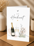 Hochzeits Saatpapierkarte - Zur Hochzeit fröhlich Sekt Blumen
