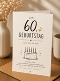Geburtstags Saatpapierkarte - 60. Geburtstag schlicht Spruch Kuchen