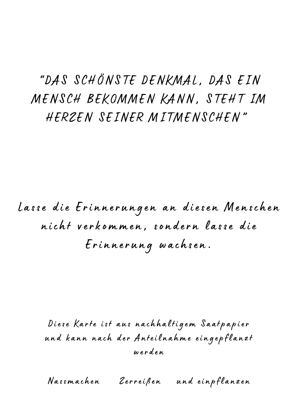 Trauerkarte auf Saatpapier - Setze ein Denkmal