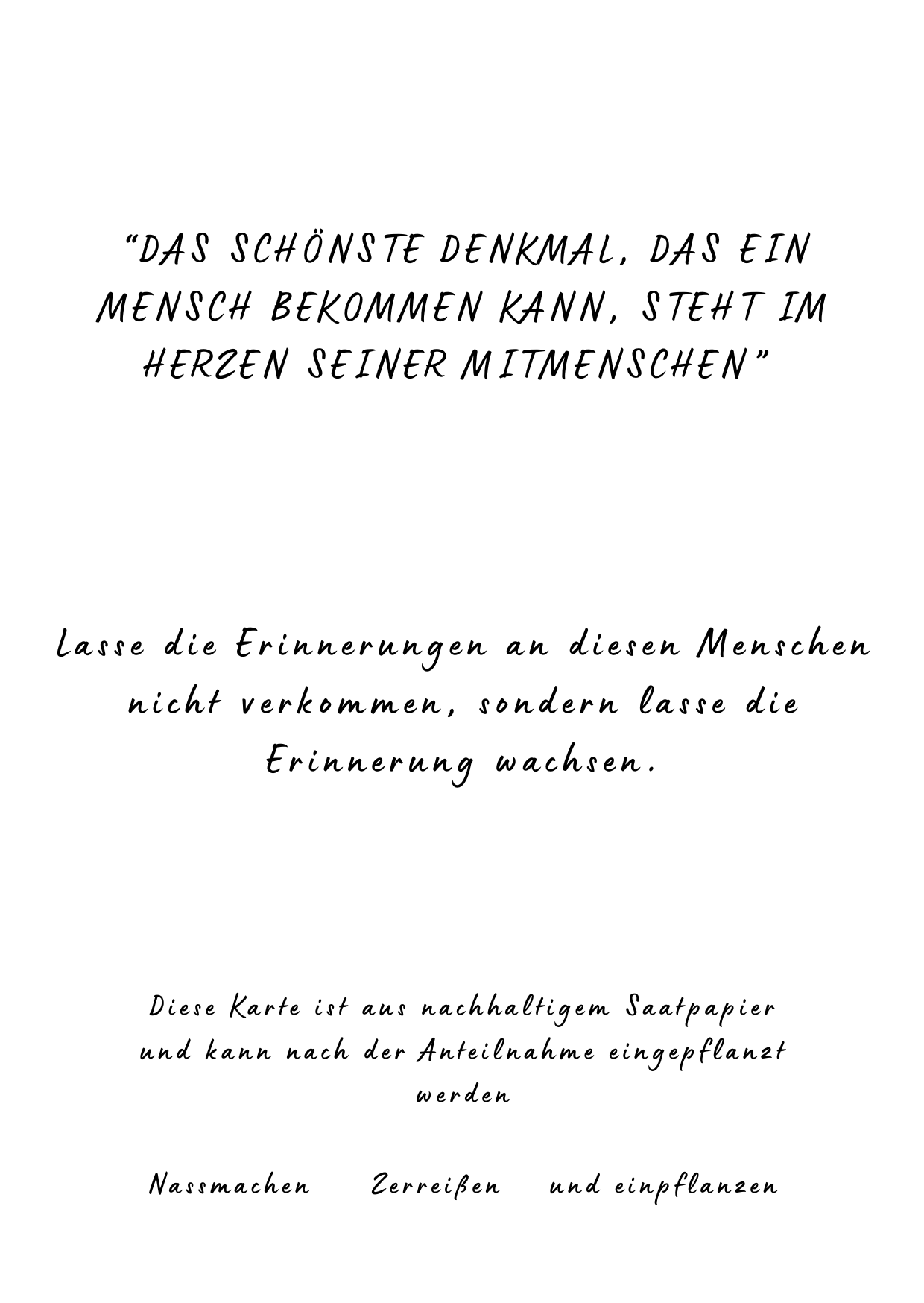 Trauerkarte auf Saatpapier - Setze ein Denkmal